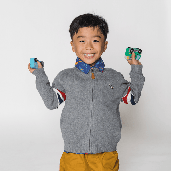 Boy Cardigan Pup & Stripes - Grey