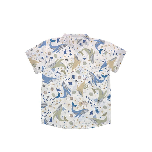 Mandarin Collar Shirt - Ocean Wonderland (White)