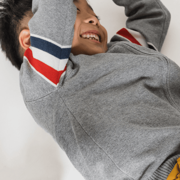 Boy Cardigan Pup & Stripes - Grey