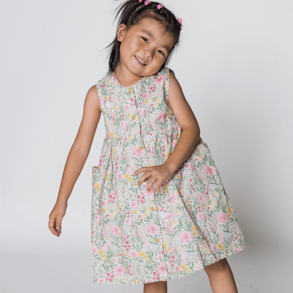Girl Dress Button Down Sleeveless Secret Garden Bunny - (Pink)