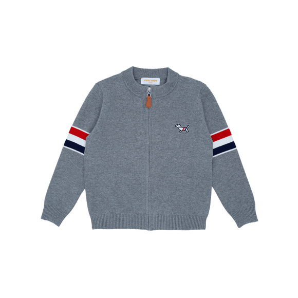 Boy Cardigan Pup & Stripes - Grey