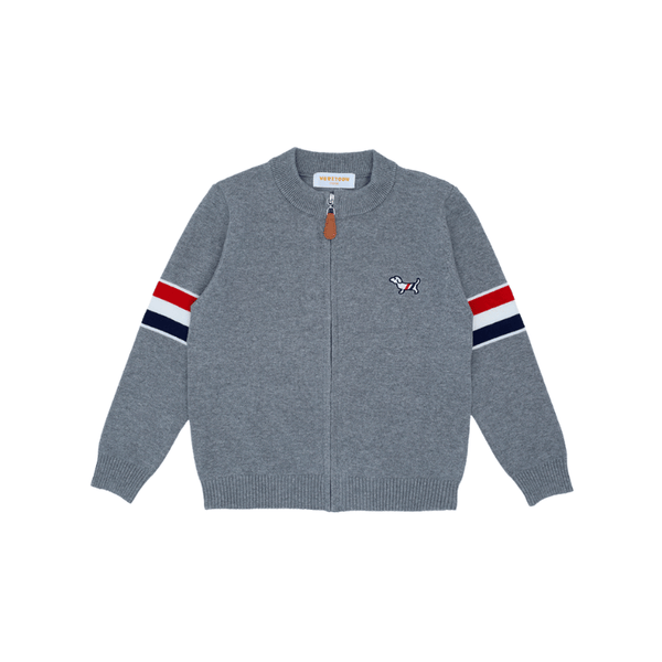 Boy Cardigan Pup & Stripes - Grey