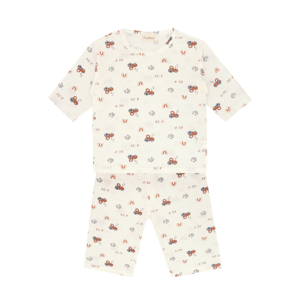 Boy Pyjamas Beep Brown Tractor 3/4 Sleeve Lyocell