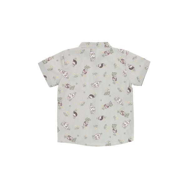 Boy Shirt Mandarin Collar - Bunny & Porcupine (Grey)