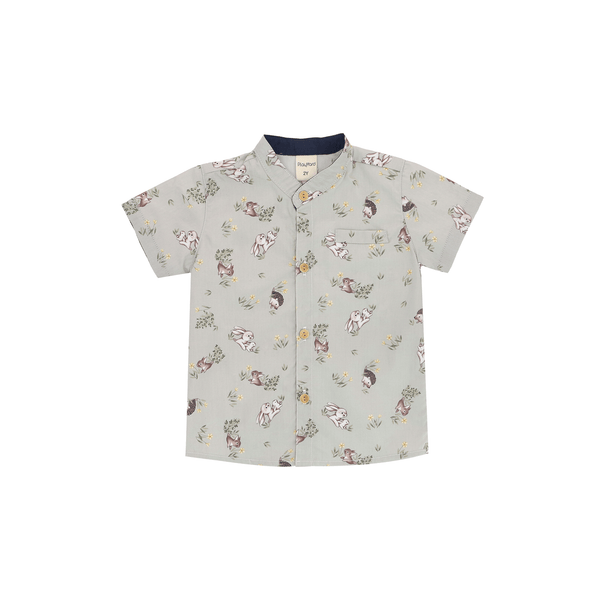 Boy Shirt Mandarin Collar - Bunny & Porcupine (Grey)