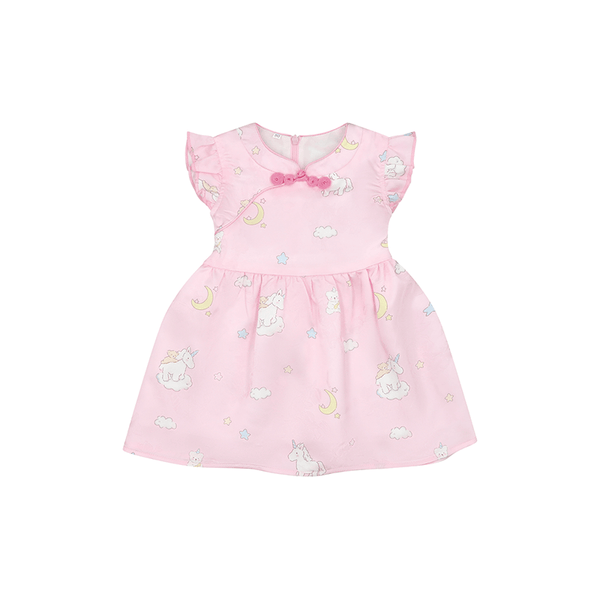 CNY Baby Girl Dress Flying Unicorn  - Pink