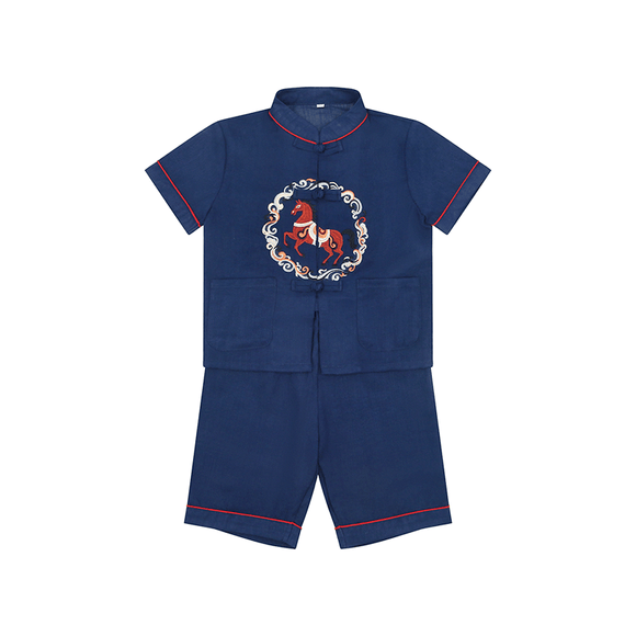 CNY Boy 2pc Set Galloping Horse - (Navy)
