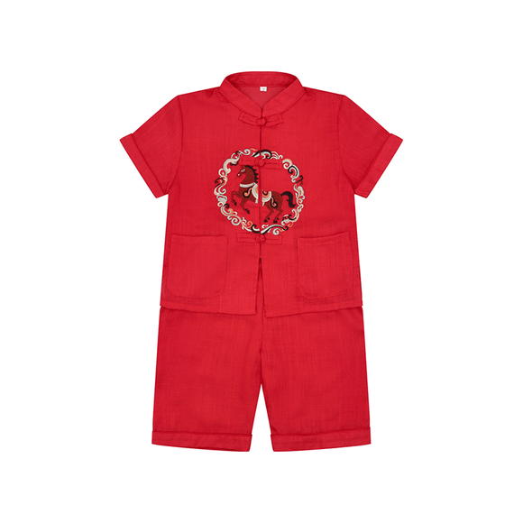 CNY Boy 2pc Set Galloping Horse - (Red)