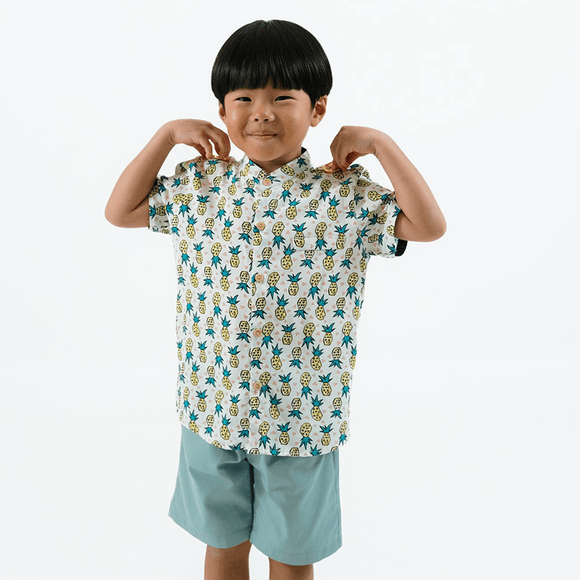 CNY Boy Shirt Mandarin Collar - Huat Pineapple (Beige)