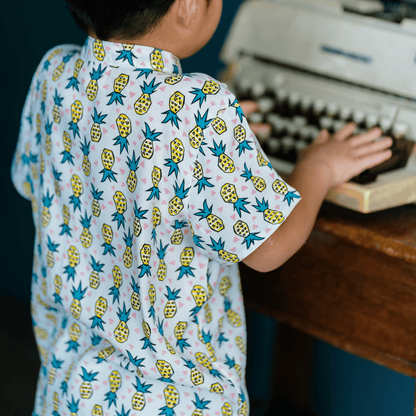 CNY Boy Shirt Mandarin Collar - Huat Pineapple (Beige)