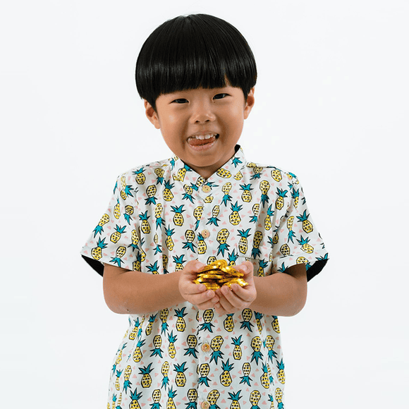 CNY Boy Shirt Mandarin Collar - Huat Pineapple (Beige)