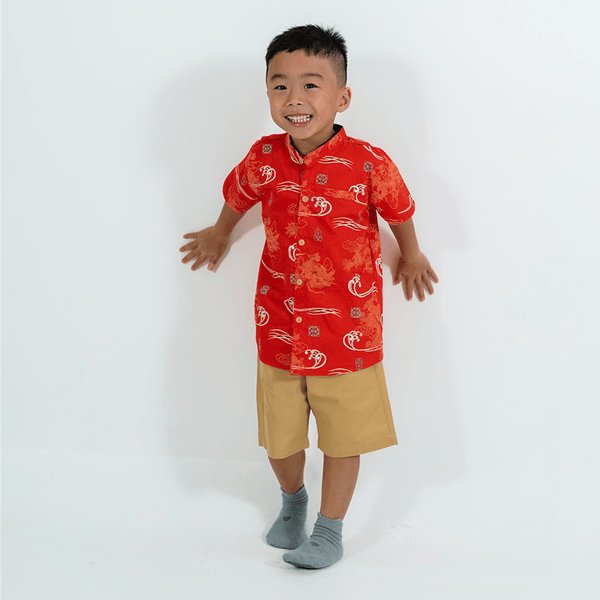 CNY Boy Shirt Mandarin Collar - Majestic Dragon (Red)