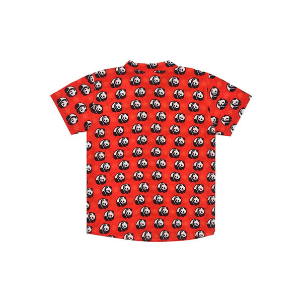 CNY Boy Shirt - Mandarin Collar - Prosperity Panda (Red)