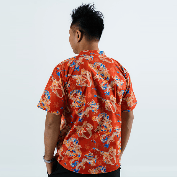 CNY Men Mandarin Collar Shirt - Auspicious Dragon (Red)