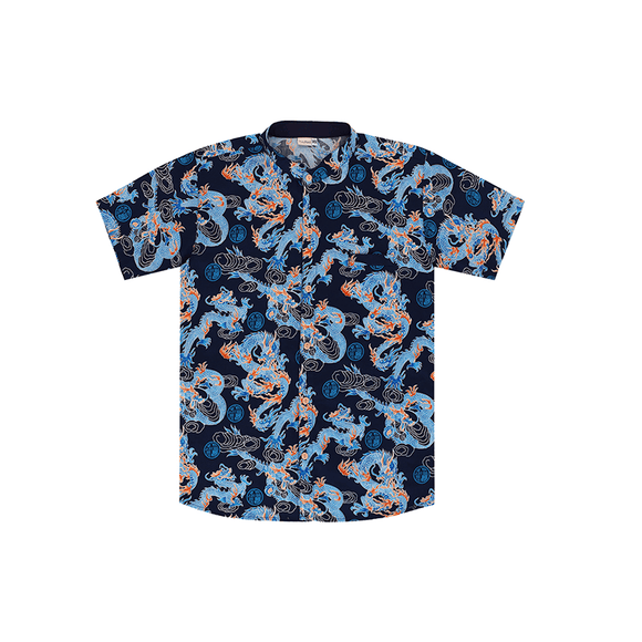 CNY Men Mandarin Collar Shirt - Celestial Dragon (Blue) Men