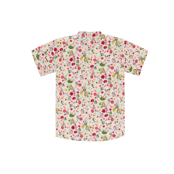 CNY Men Mandarin Collar Shirt - Gerberas & Daisies (White)