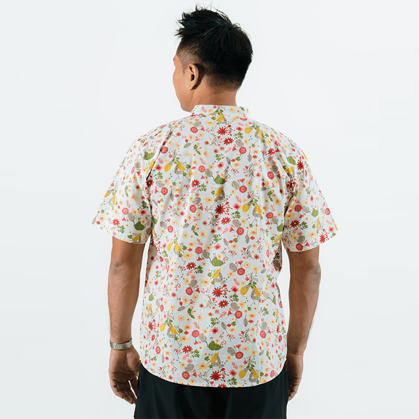 CNY Men Mandarin Collar Shirt - Gerberas & Daisies (White)