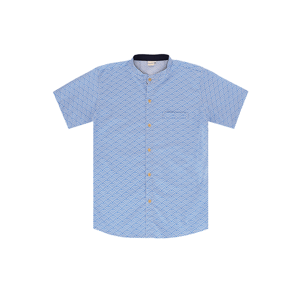 CNY Men Mandarin Collar Shirt - Japanese Wave (Light Blue)