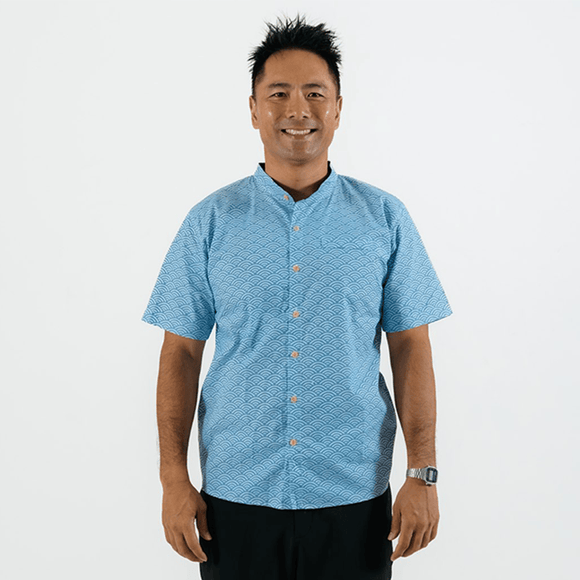 CNY Men Mandarin Collar Shirt - Japanese Wave (Light Blue)