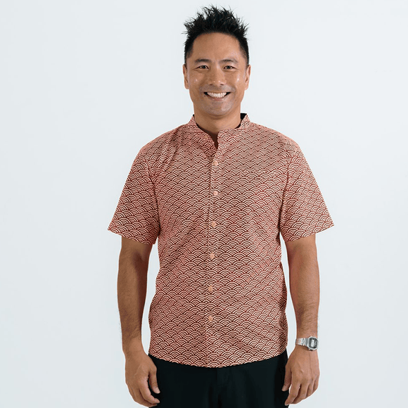 CNY Men Mandarin Collar Shirt - Japanese Wave (Red)
