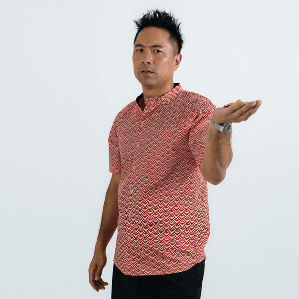 CNY Men Mandarin Collar Shirt - Japanese Wave (Red)