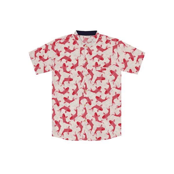 CNY Men Mandarin Collar Shirt - Lucky Koi (White)