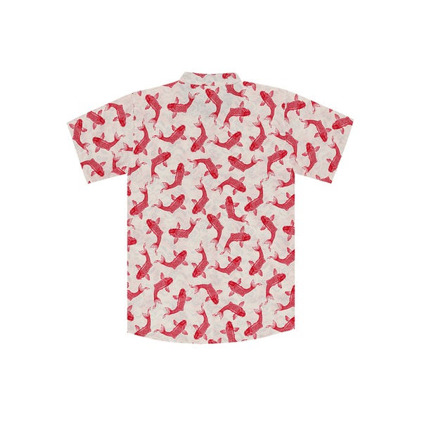 CNY Men Mandarin Collar Shirt - Lucky Koi (White)