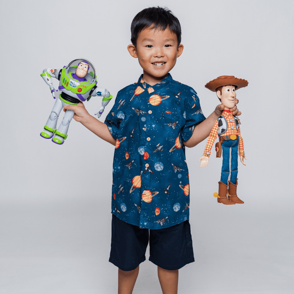 Boy Shirt Mandarin Collar - Little Planet Galaxy (Navy)