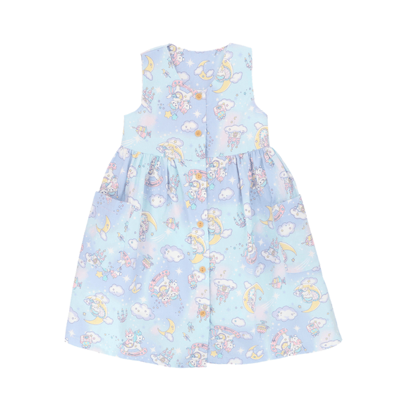 Girl Dress Button Down Sleeveless Moonlight Unicorn (Blue)