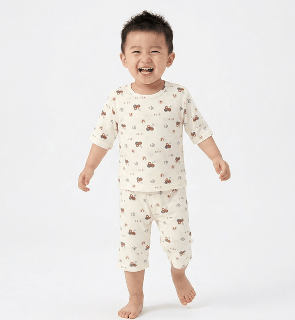 Boy Pyjamas Beep Brown Tractor 3/4 Sleeve Lyocell