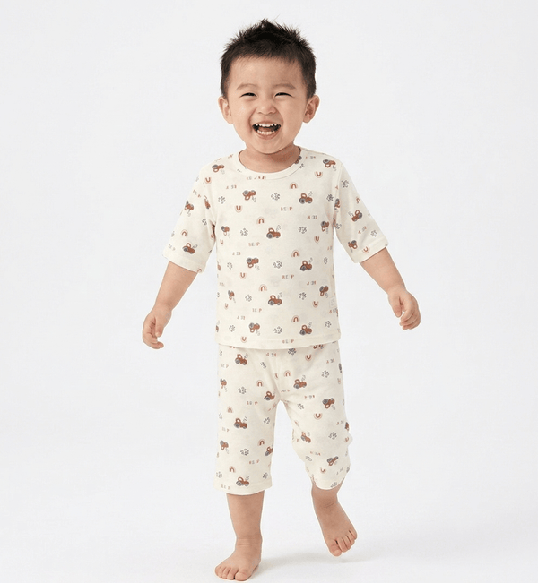 Boy Pyjamas Beep Brown Tractor 3/4 Sleeve Lyocell