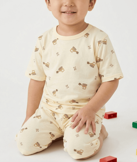 Boy Pyjamas Yellow Excavator 3/4 Sleeve Lyocell