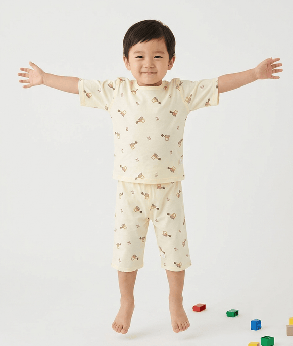 Boy Pyjamas Yellow Excavator 3/4 Sleeve Lyocell
