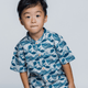 Boy Shirt Mandarin Collar - The Great Wave (Blue)