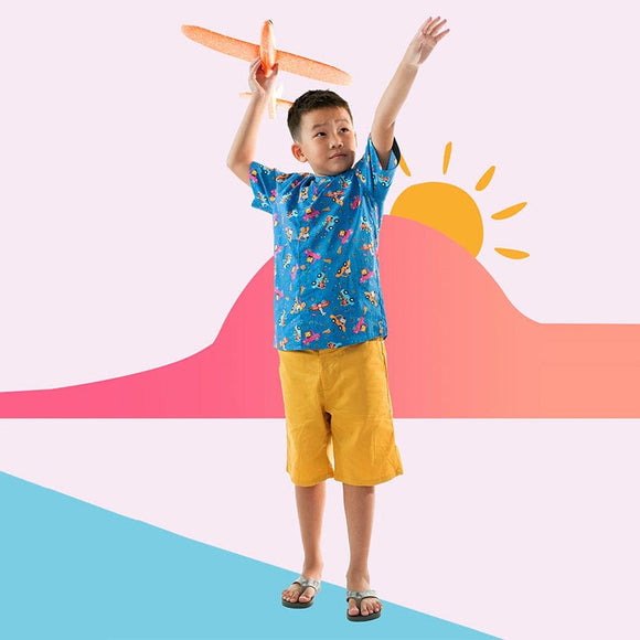 Mandarin Collar Boy Shirt - Animals In Cars (Blue)