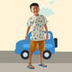 Mandarin Collar Boy Shirt - Animals In Cars (White)