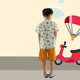 Mandarin Collar Boy Shirt - Animals In Cars (White)