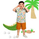 Mandarin Collar Boy Shirt - Stegosaurus Dino (Beige)