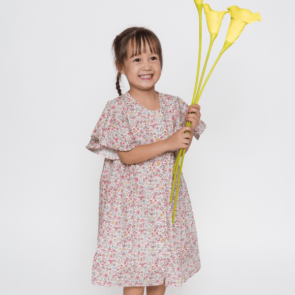 Girl Dress Flutter Sleeve Button Down Mini Fleurs Dress - (Red)
