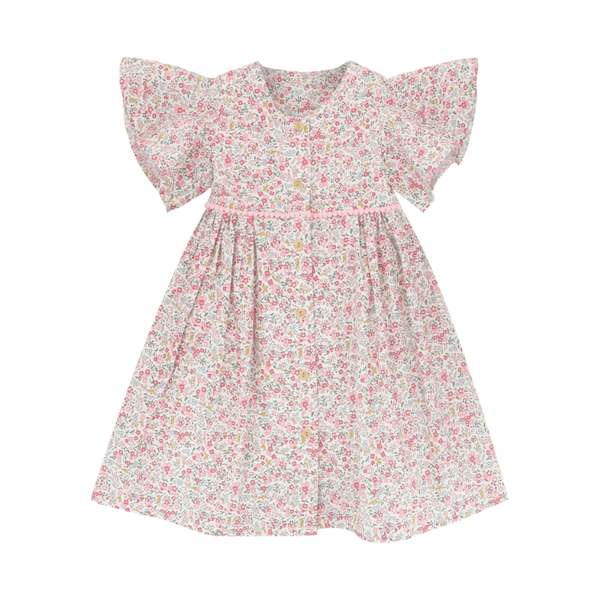 Girl Dress Flutter Sleeve Button Down Mini Fleurs Dress - (Red)