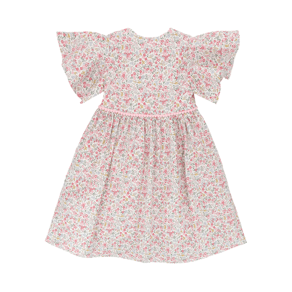 Girl Dress Flutter Sleeve Button Down Mini Fleurs Dress - (Red)