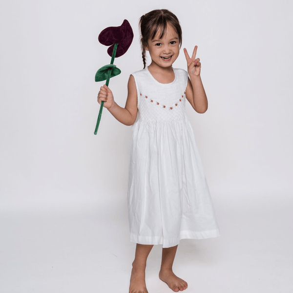 Girl Sleeveless Smocked Dress Mirabella Rose Buds 90 - 2Y / White