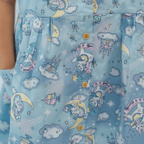Girl Dress Button Down Sleeveless Moonlight Unicorn (Blue)
