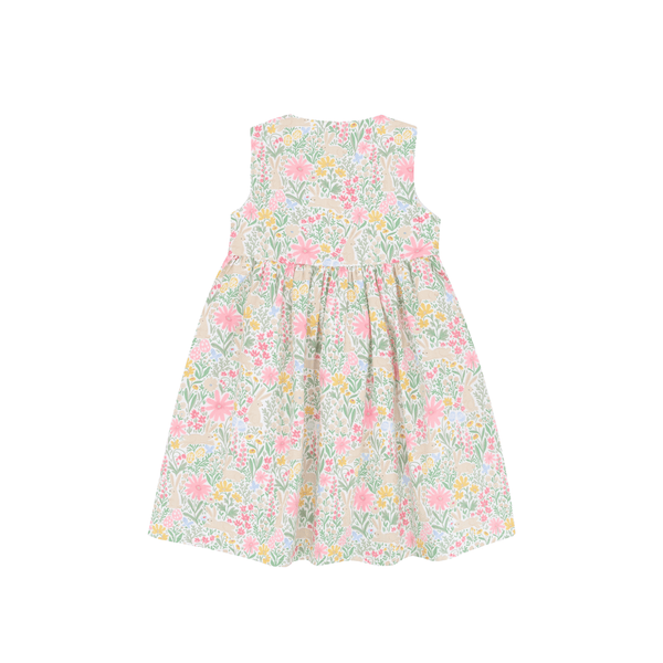 Girl Dress Button Down Sleeveless Secret Garden Bunny - (Pink)
