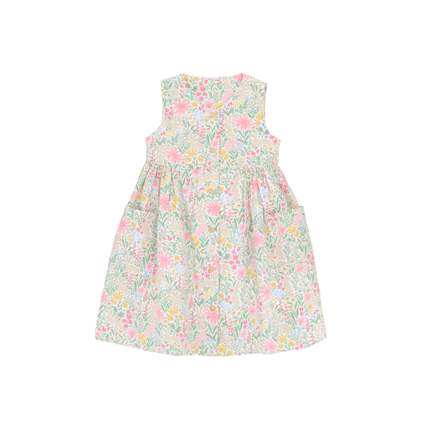 Girl Dress Button Down Sleeveless Secret Garden Bunny - (Pink)