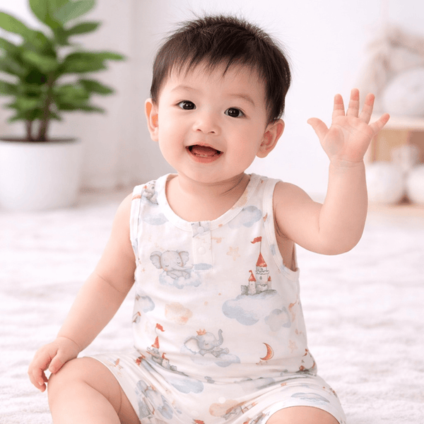 Elephants In Snoozy Land Sleeveless Baby Onesie