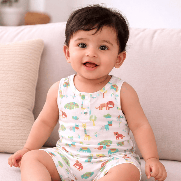 Colourful Animals Sleeveless Baby Onesie