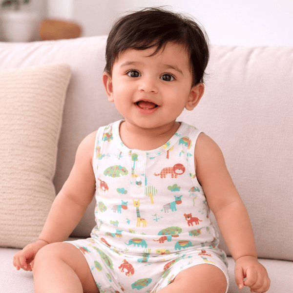 Colourful Animals Sleeveless Baby Onesie