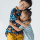 Boy Shirt Mandarin Collar - Wild Safari Adventures (Navy)