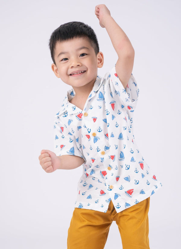 Aloha Shirt - Sailboat & Anchor (White)